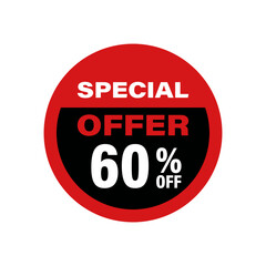 Discount offer tag badge. Sale promotion label with 60 percentage sign.