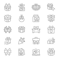 Present gifted festive celebration vector icon set. Surprise and holiday gift icons