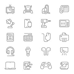 Electronics devices vector outline icon set. Gadgets and tech equipment icons