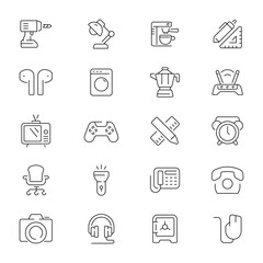 Home appliance vector outline icons set. Household electronics and devices icons