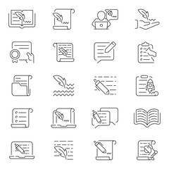 Copywriting vector outline icon set. Content creation symbols