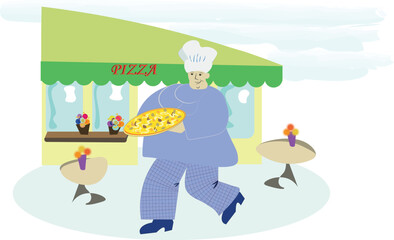 pizza in the hands of the chef