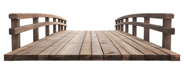 Obraz premium Rustic Weathered Wooden Footbridge on White Background