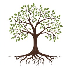 Fototapeta premium Lush Green Tree with Deep Roots Illustration Nature Graphic Design Element