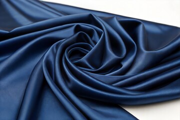 Fototapeta premium Elegant dark blue silk satin fabric with soft folds, creating a luxurious background.