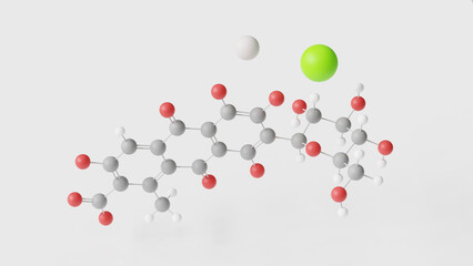 carmine red molecule 3d, molecular structure, ball and stick model, structural chemical formula e120