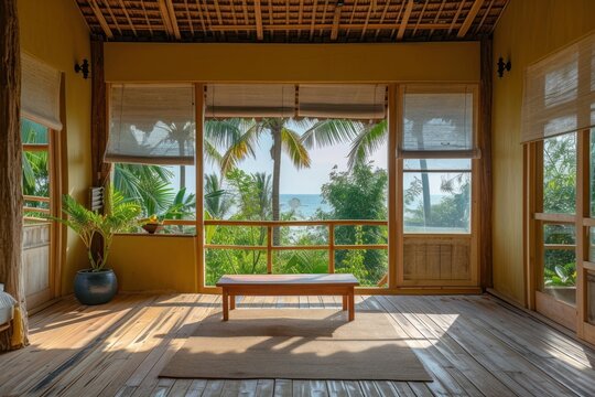 Fototapeta Window see ocean architecture furniture building.