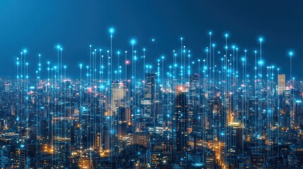 Night Cityscape:  A Digital Metropolis Illuminated by Technology