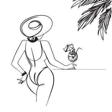 summer ladies fashion with long brim vacation time in vector art