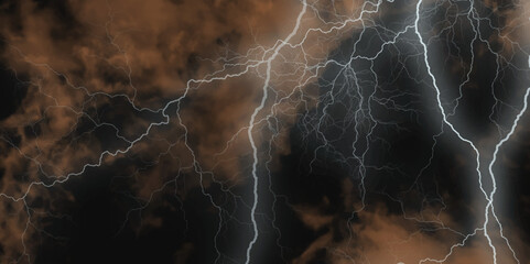 Mountainous Cumulus Clouds Boiling in the Summer Sky. White cloudiness, mist or smog overlay backgrounds. Wide sky and clouds dark tone. Dark cloud at evening sky with thunder bolt.>>
