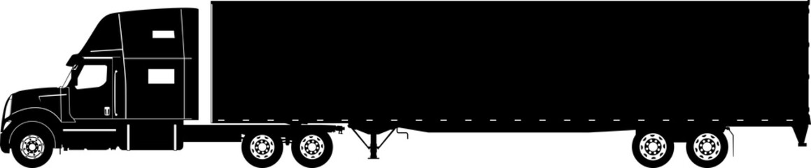 Silhouette of modern heavy truck with semi-trailer.