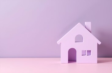 Small wooden purple color house isolated on lilac background, property concept
