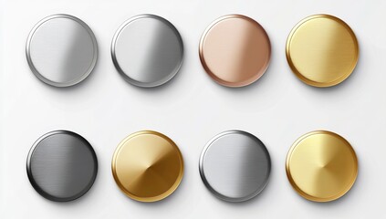 Brushed Metal Circles in Various Colors on White Background