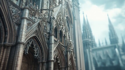 Obraz premium Gothic Cathedral Architectural Detail: A Masterpiece of Stone and Design