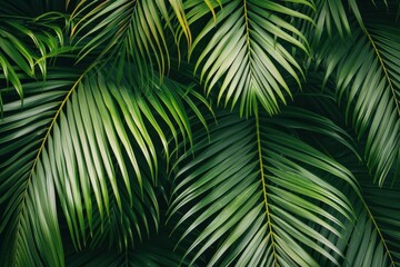 A lush green palm tree with leaves that are long and thin