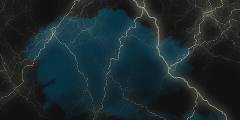 Mountainous Cumulus Clouds Boiling in the Summer Sky. White cloudiness, mist or smog overlay backgrounds. Wide sky and clouds dark tone. Dark cloud at evening sky with thunder bolt.>>
