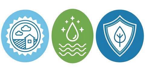Eco-Friendly Icons for Sustainable Living Featuring Water Conservation, Green Energy, and Environmental Protection