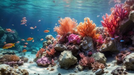 Naklejka premium Underwater scene featuring vibrant coral formations,