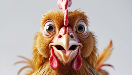 Obraz premium A vibrant, cartoonish chicken with large, expressive eyes and a playful demeanor.