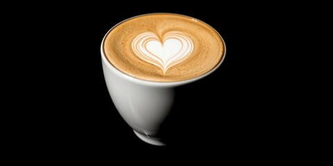 A high-contrast, low-key image of a cappuccino, its foam art a delicate love heart