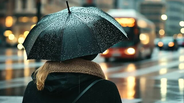 A person stands in the rain feeling disappointed about a missed opportunity