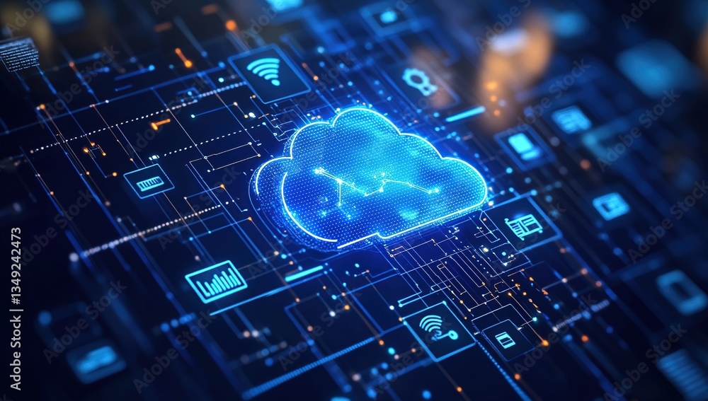 Poster glowing blue cloud computing network abstract digital technology