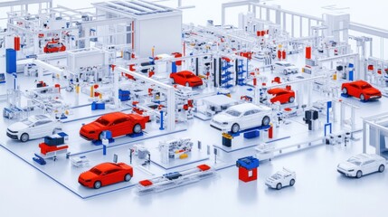 Fototapeta premium Modern Car Manufacturing Plant: A High-Tech Assembly Line