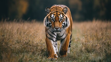 Naklejka premium Majestic Tiger in Autumn Meadow