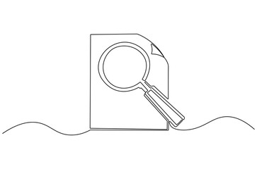 Continuous one line drawing of Paper document with magnifying glass. Single line drawing illustration set of office document. Office notes concept vector art. Line vector illustration.