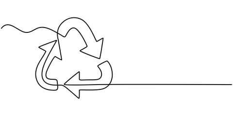 Recycling Continuous Line Art Illustration, Continuous Line Drawing of Recycling Icon. Hand Drawn Symbol Vector Illustration, Recycling Ideas Continuous Line Editable Icon, single line drawing.