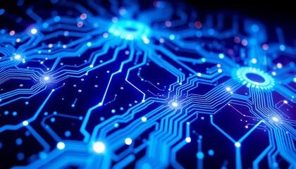 Obraz premium Intricate glowing blue digital circuits on dark background , texture, light