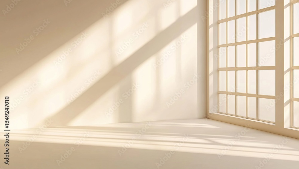 Aufkleber sunlight illuminates empty room with large window, casting shadows on walls and floor, creating sere