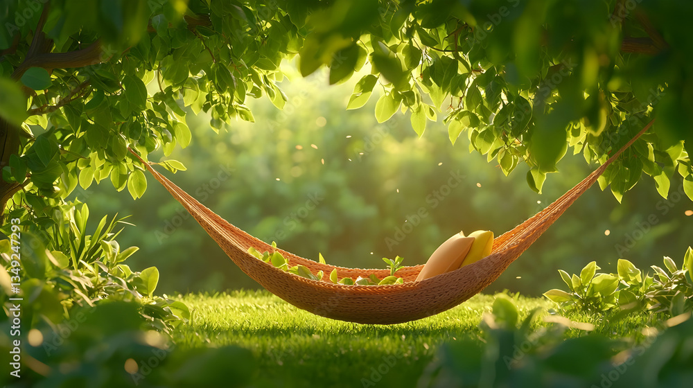 Poster relaxing awakening in a hammock surrounded by fresh spring vibes