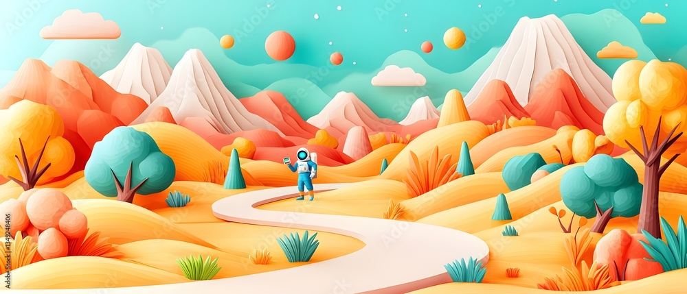 Poster astronaut exploring futuristic landscapes with augmented technology in space digital art vivid color