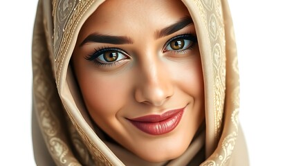 Portrait of an Arabian Hijab Woman on a White Background
