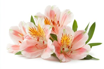 Fototapeta premium A close-up of an alstroemeria flower isolated on a white background highlighting its vibrant petals and intricate details for a fresh and elegant appeal