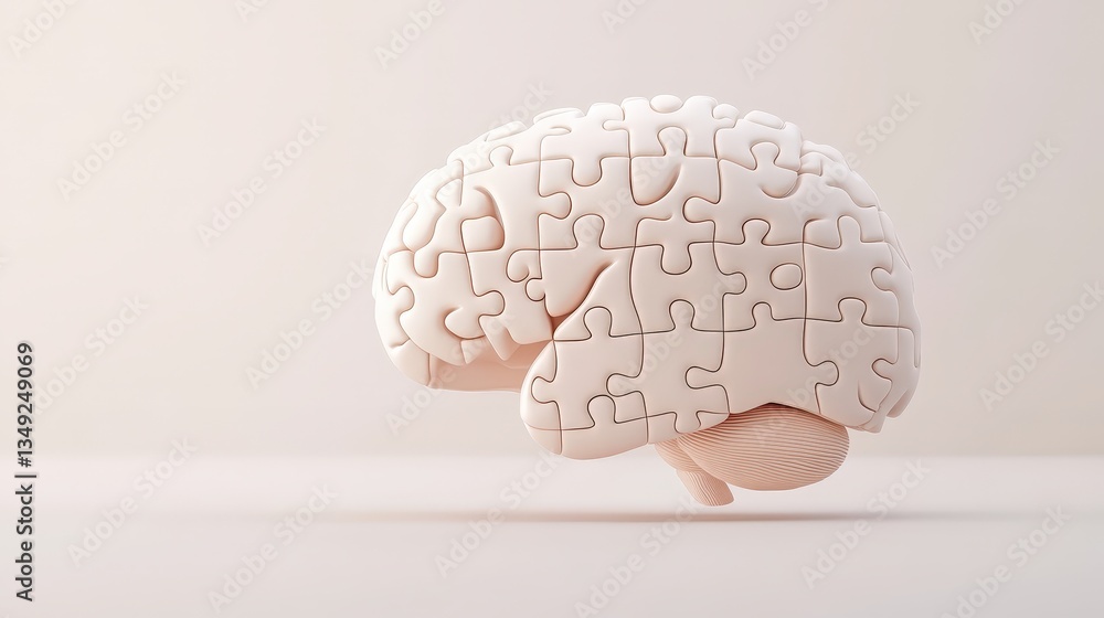 Poster a stylized, puzzle-piece representation of a brain, symbolizing cognitive processes, creativity, and