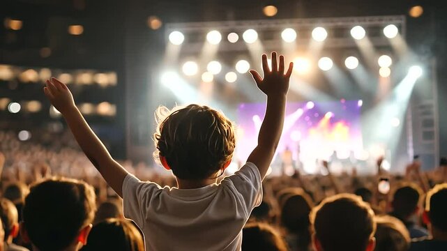 A famous star kid greeting fans from stage