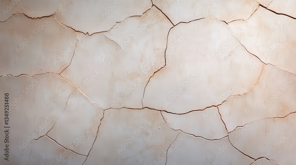 Poster a close-up view of a cracked wall, showcasing intricate patterns and textures created by the fissure