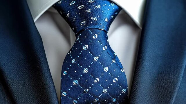 Elegant blue silk tie with pattern in a formal suit