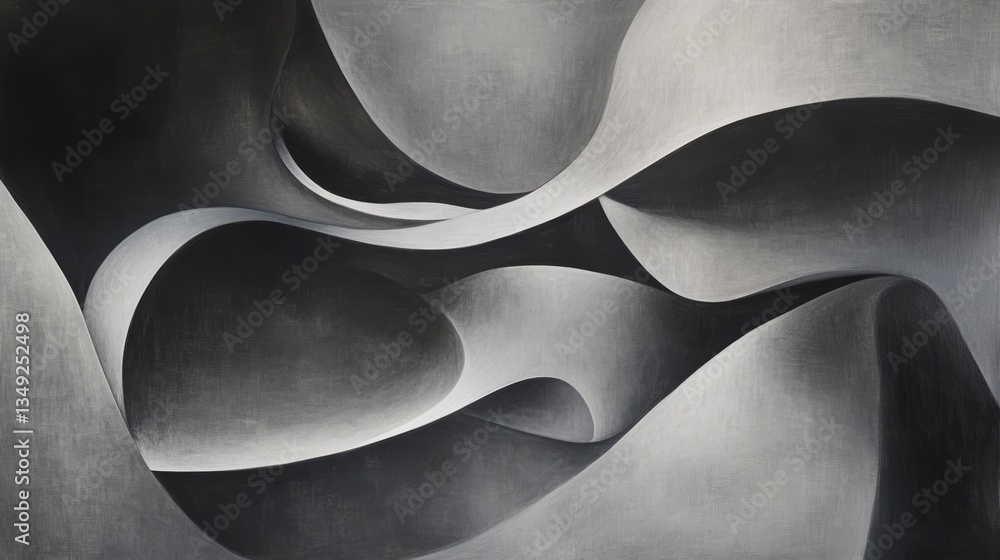 Poster abstract grayscale artwork depicting flowing, curved forms creating a sense of depth and movement.
