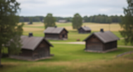 Obraz premium Rustic Wooden Farms in Småland – A Panoramic Look at Sweden’s Countryside 