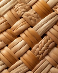 A close-up view of intricately woven natural fibers showcasing meticulous craftsmanship, perfect for illustrating tradition, artistry, and cultural heritage in various contexts.