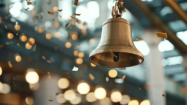 A lively stock exchange celebration with confetti falling
