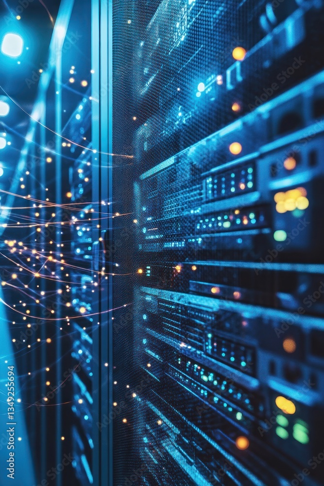 Aufkleber high-tech server room with data flow and glowing lights