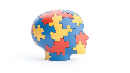 A colorful puzzle-shaped sculpture representing a human head, symbolizing creativity and problem-solving.