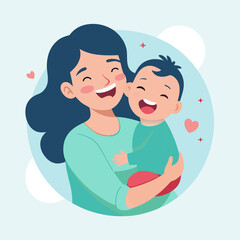 Illustration of mother holding baby with love and care for family and parenting needs. Happy Mothers Day illustration..