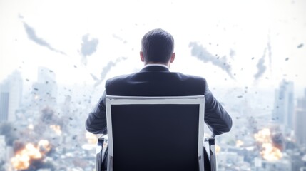 a businessman overlooking urban destruction 
