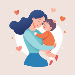 Illustration of mother hugging child vector graphic for mothers day celebration art. Happy Mothers Day illustration..