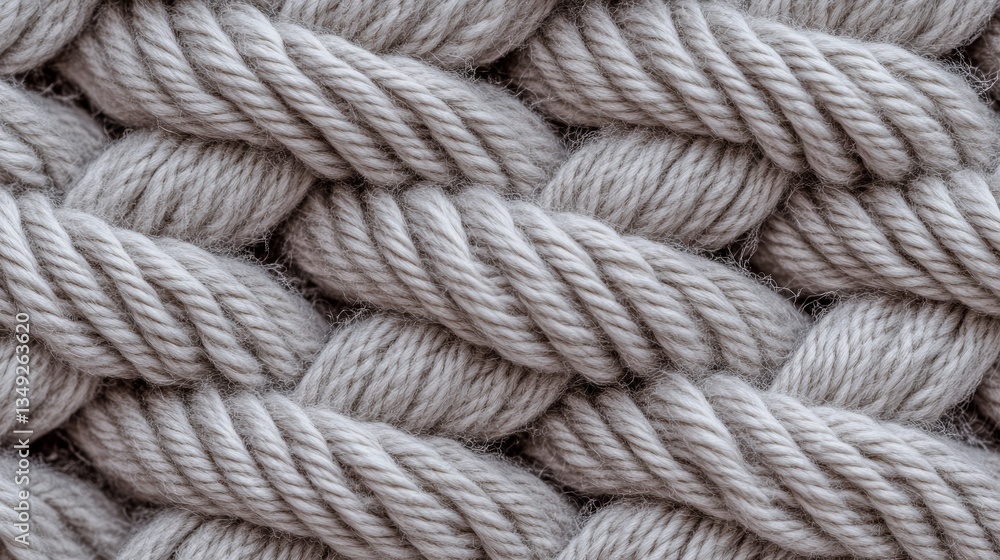 Poster a close-up view of intertwined light-colored rope, showcasing the intricate weaving and texture of t